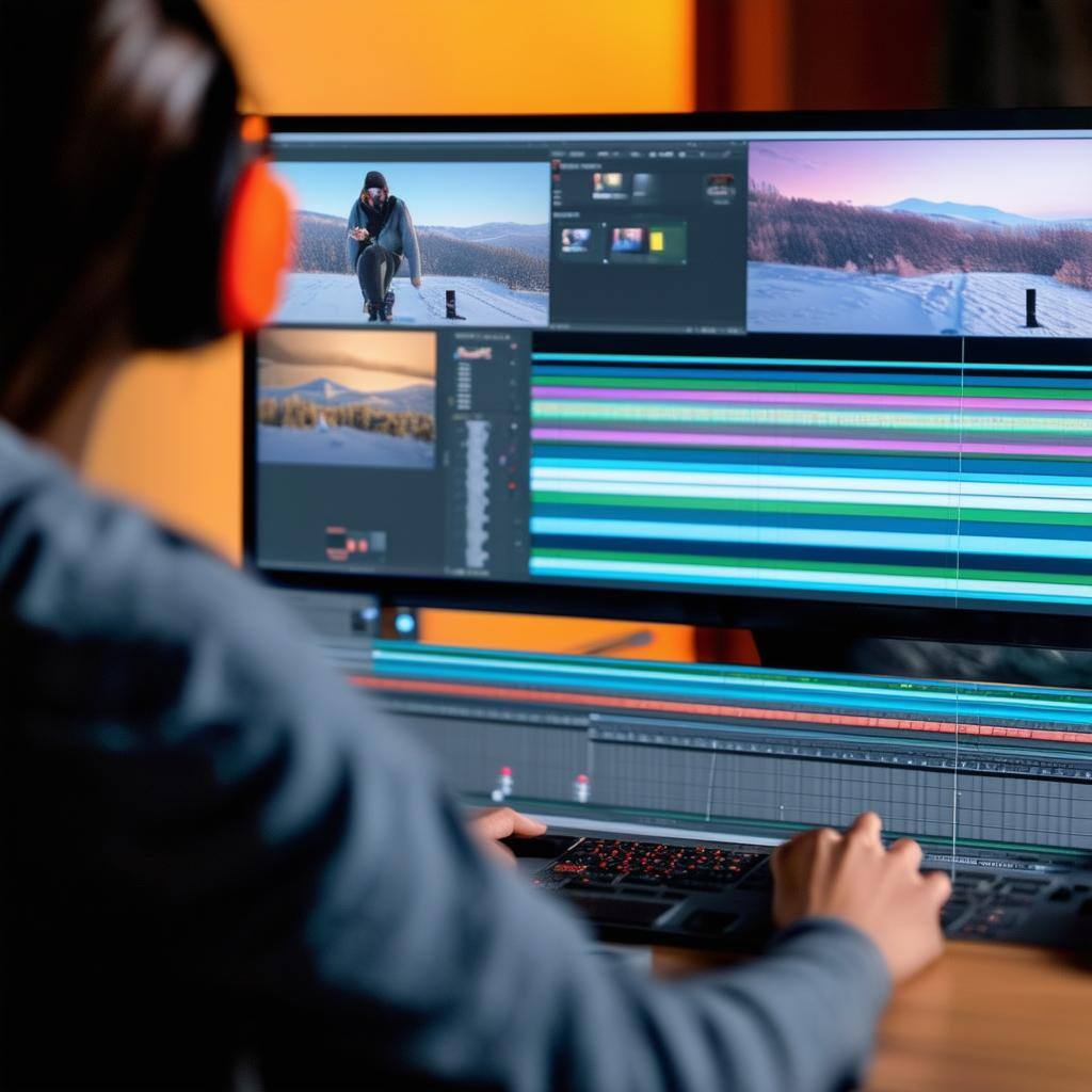 Person using AI video editing software on computer